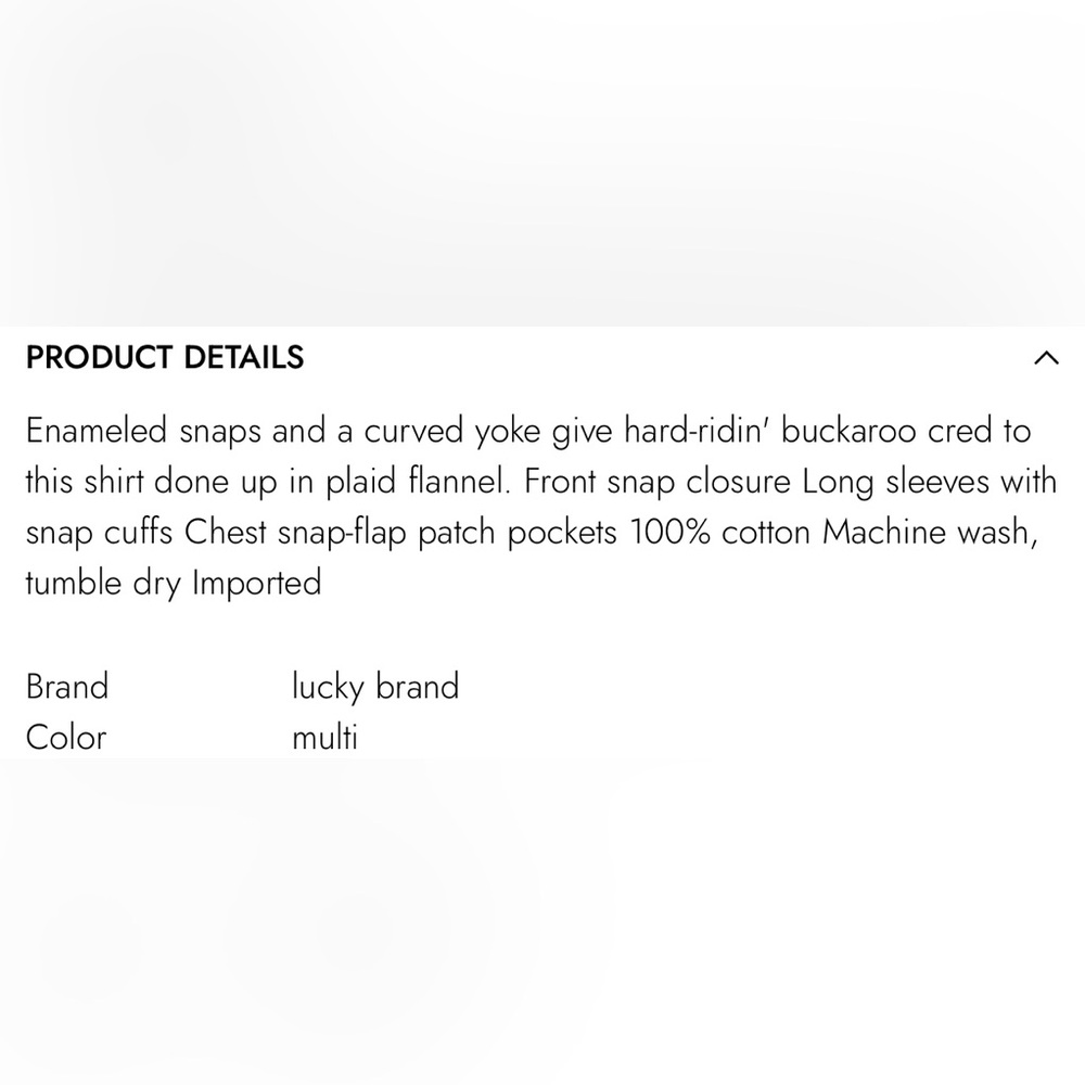 Lucky Brand Plaid Cotton Western Snap Up Shirt - Picture 7 of 7